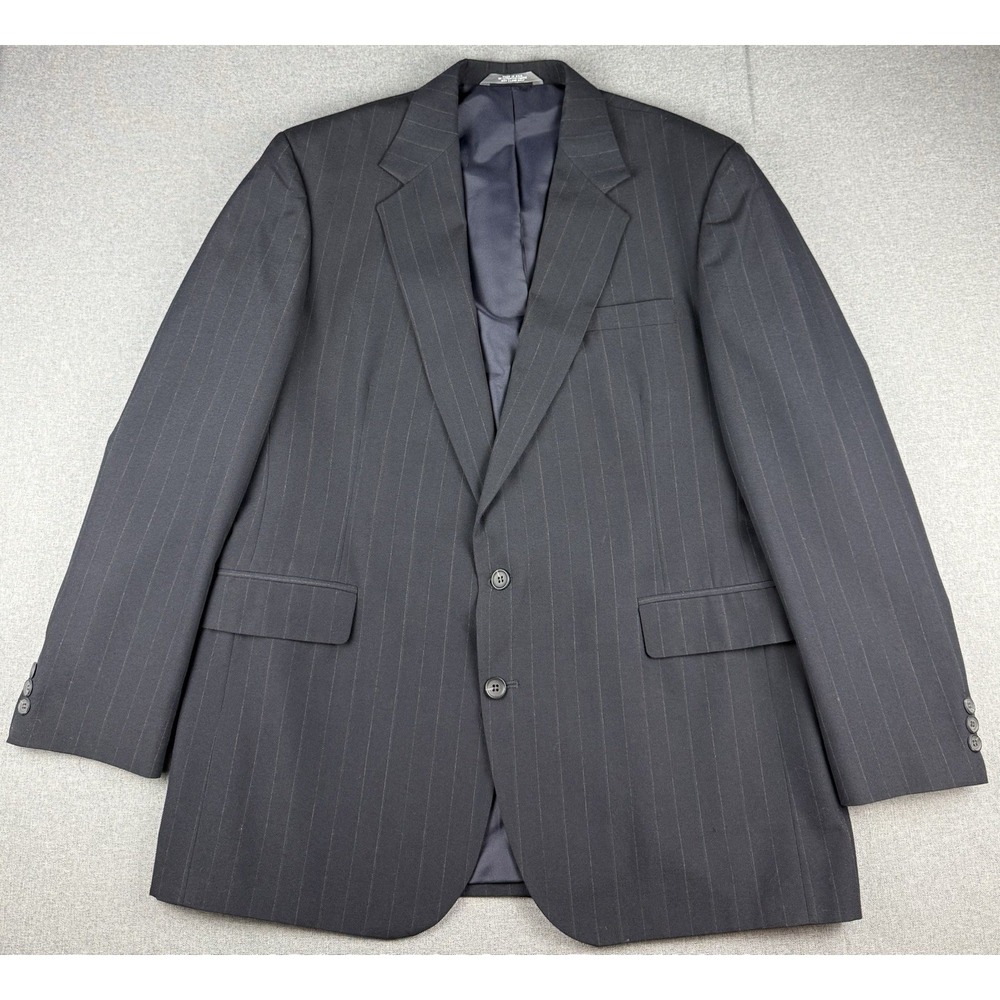 Haggar 46L Men's Navy Pinstripe Sport Coat Blazer 2 Button USA Made Jacket